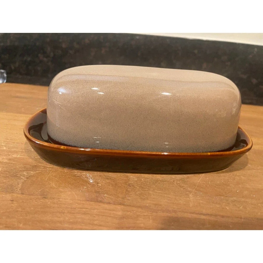 Sango Nova Brown 4933 Brown Beige Covered Butter Dish
